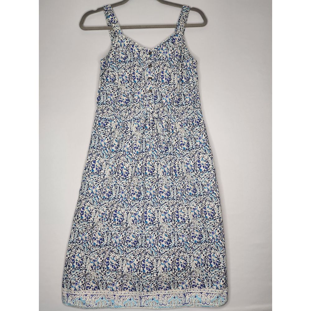Womans Summer Mini Dress Sz 2 Blue and White Floral Elastic Waist with Pull Tie